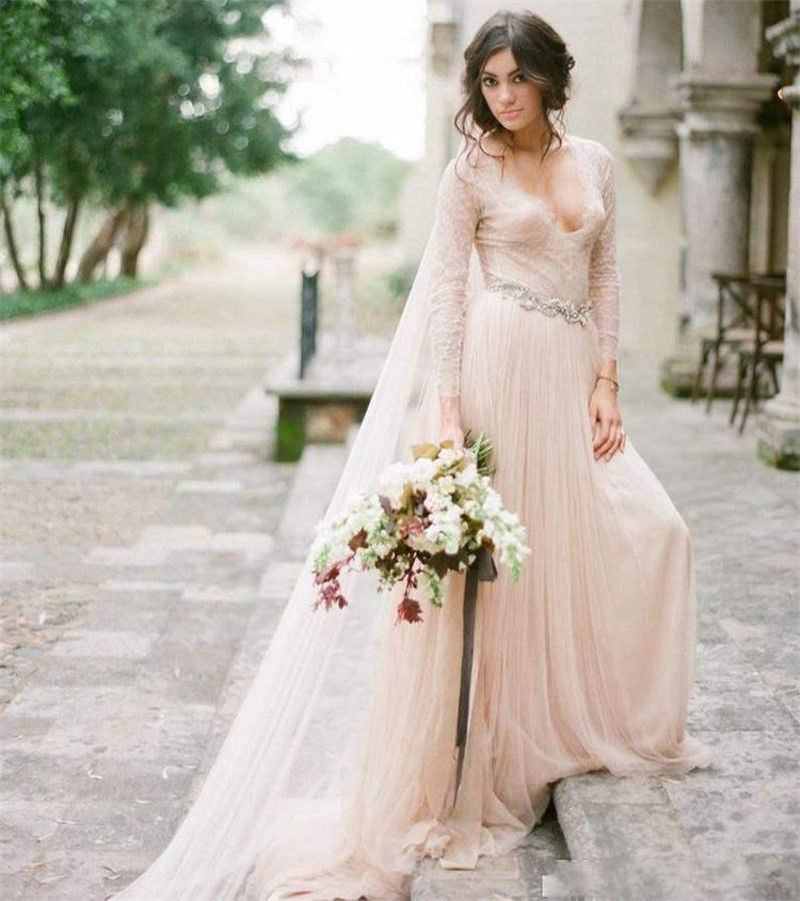 Discount Blush  Pink Bohemian  Wedding  Dresses  With Lace 
