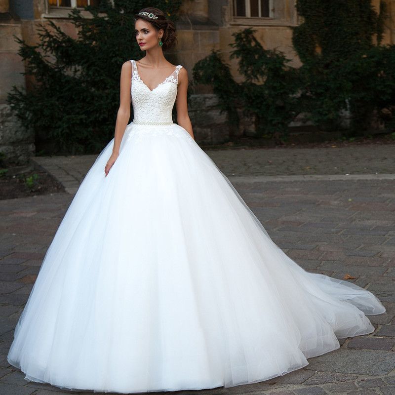 V Neck Corset Wedding Dress