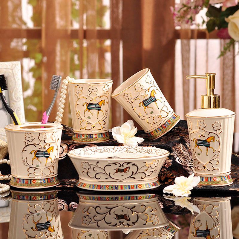 2019 Porcelain Bathroom Sets Ivory Porcelain God Horse Design Embossed