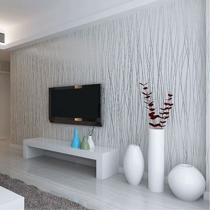 Wholesale Non Woven Fashion Thin Flocking Vertical Stripes Wallpaper For Living Room Sofa Background Walls Home Wallpaper 3d Grey Silver