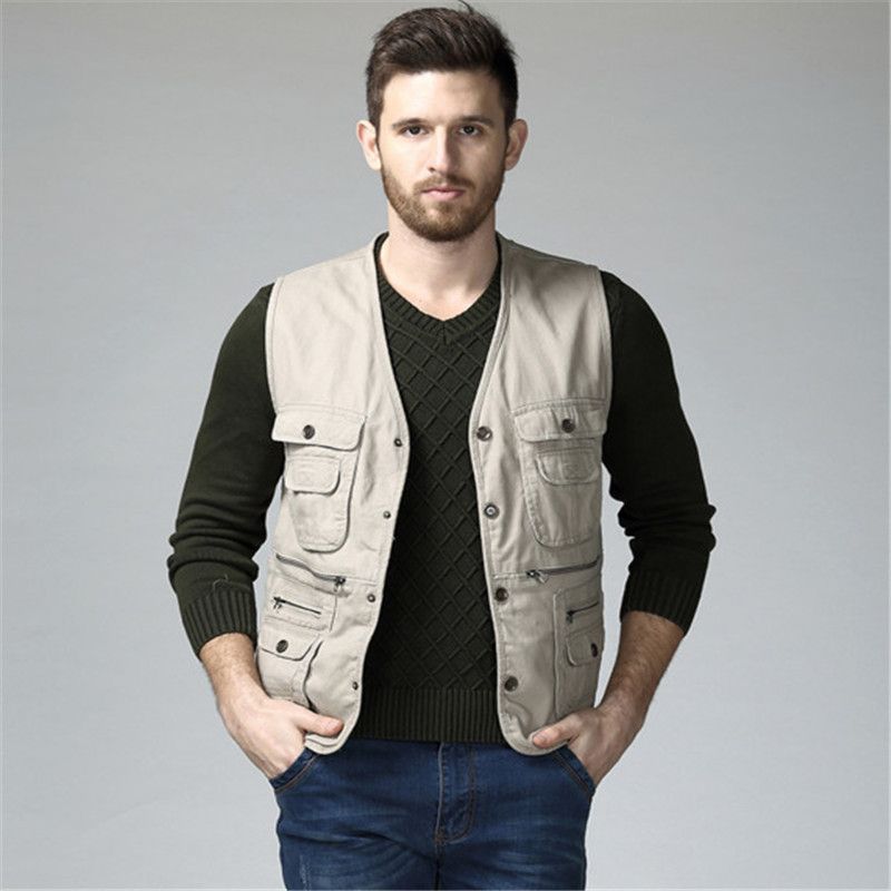 Wholesale 2016 Spring New Work Vest Men Plus Size Cargo Vests With