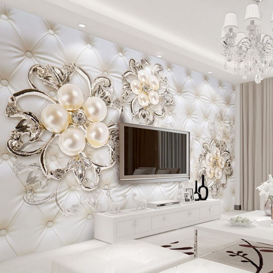 Custom 3d Wallpaper For Walls Crystal Pearl Flowers Wallpaper