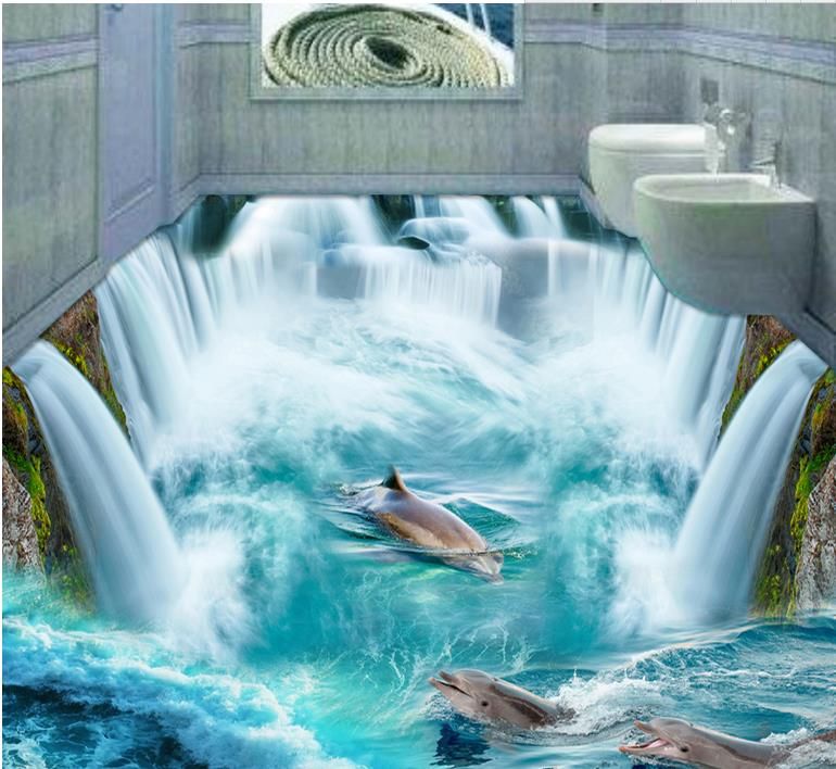 3d Floor Wallpaper Murals Custom 3d Stereoscopic Wallpaper Photo Great Falls Beach Self Adhesive 
