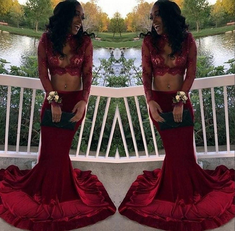 burgundy two pieces arabic prom dress 2017