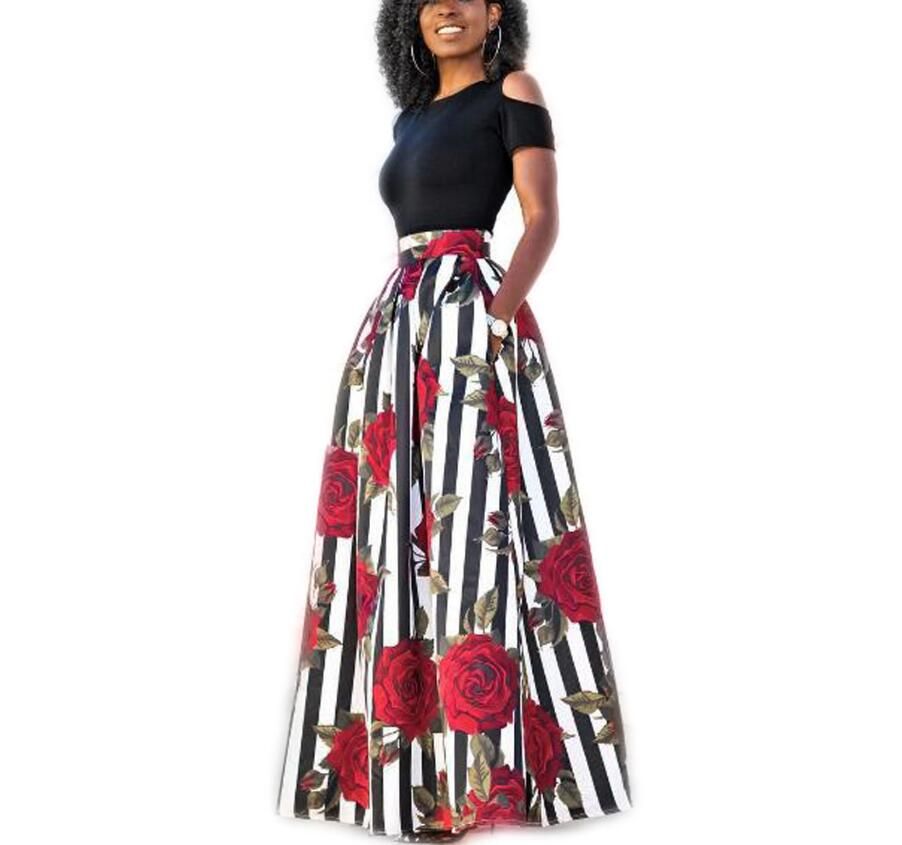 2019 New Fashion Women African Print Long Skirt Ankara Dashiki High ...