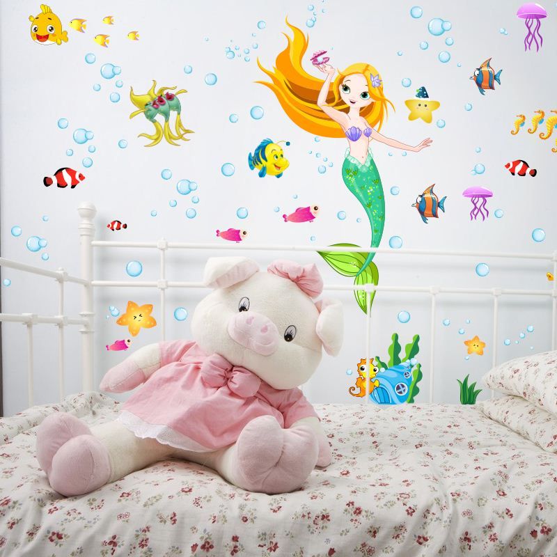Mermaid Princess Wall Decal Sticker Home Decor Diy Removable Art Vinyl Mural For Kids Room Bathroom Girls Kindergarten Qtb356