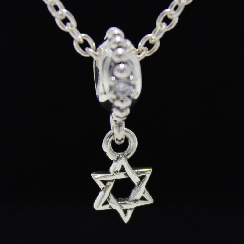 Argent Sterling 4 étoile de David Perle Grand Trou Argent 925 pour bracelet européen