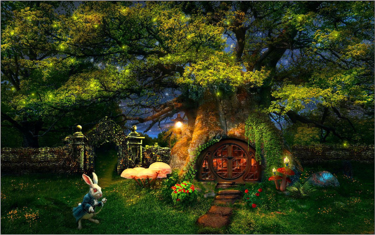 2018 7x5ft Alice Wonderland Garden Tree House Rabbit ...