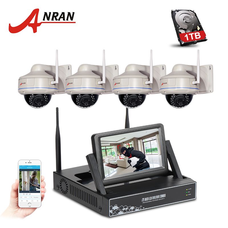 2020 ANRAN 7 Inch Screen Video Surveillance Kit 4CH Wireless NVR Outdoor Dome 30 IR 720P HD