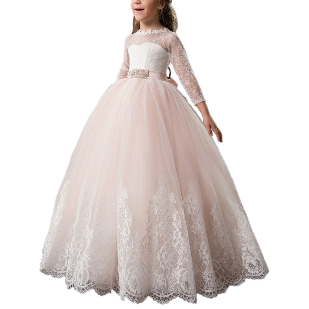 Abaowedding Lovely Flower Girl Dress Lace Long Sleeves Prom Gown