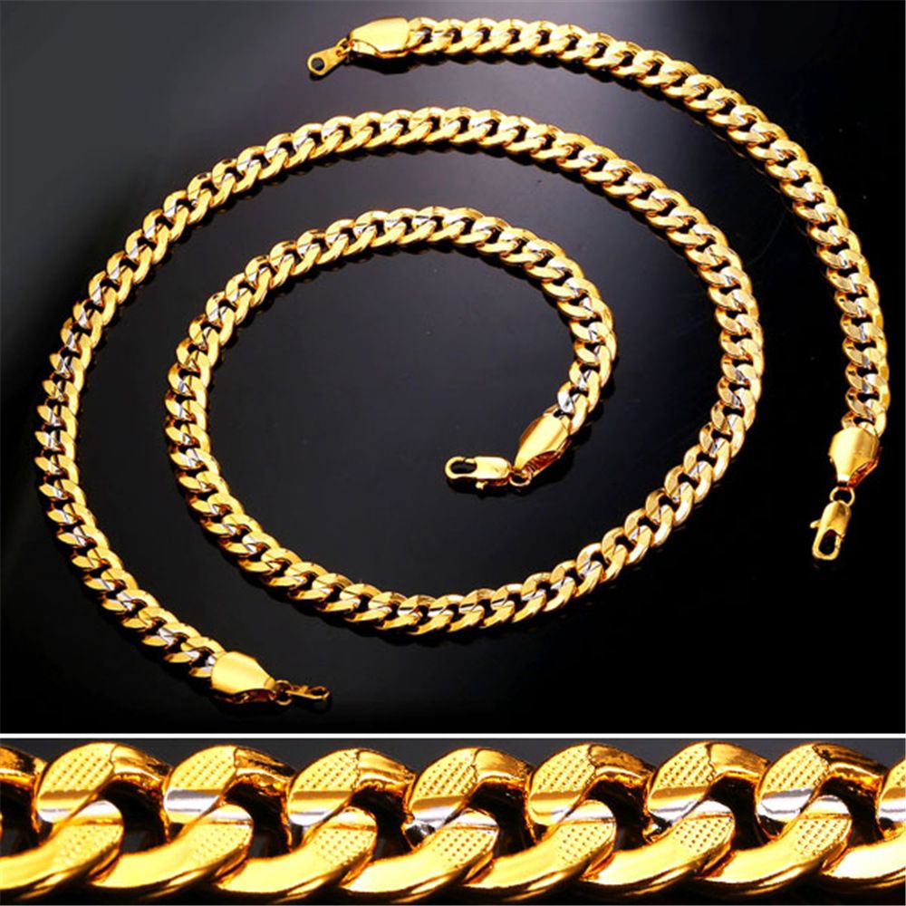 2019 9MM Gold Chain For Men/Women Platinum/18K Gold Plated Two Tone Gold Curb Chain Necklace