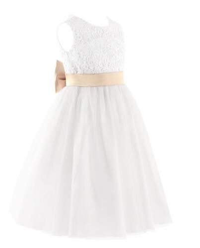 Yeni Çiçek Kız Elbise Beyaz / Fildişi Gerçek Parti Pageant Communion Elbise Küçük Kızlar Çocuklar / Çocuk Düğün için Elbise