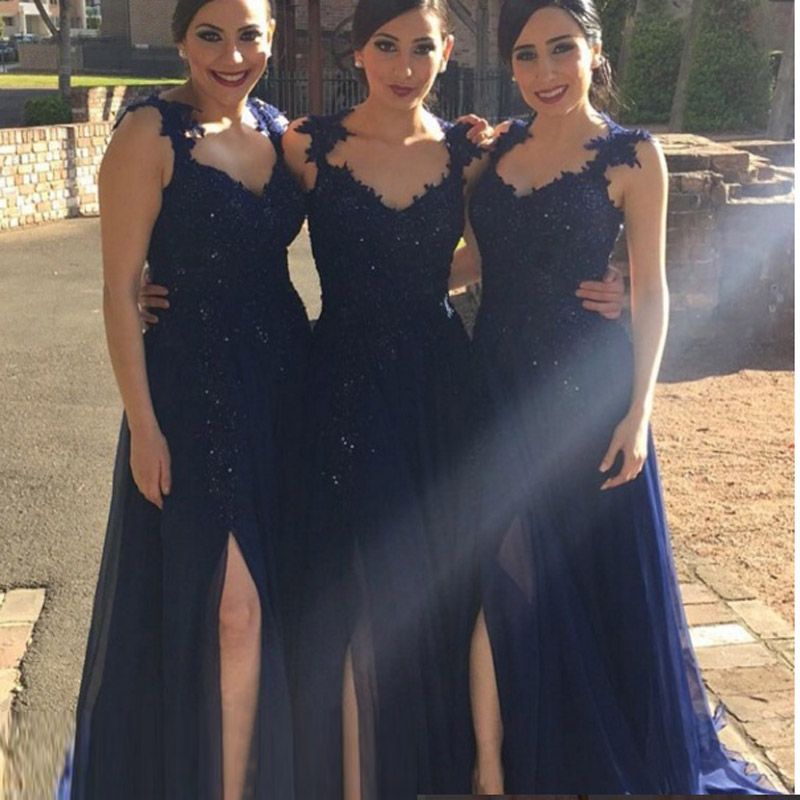 navy a line bridesmaid dress