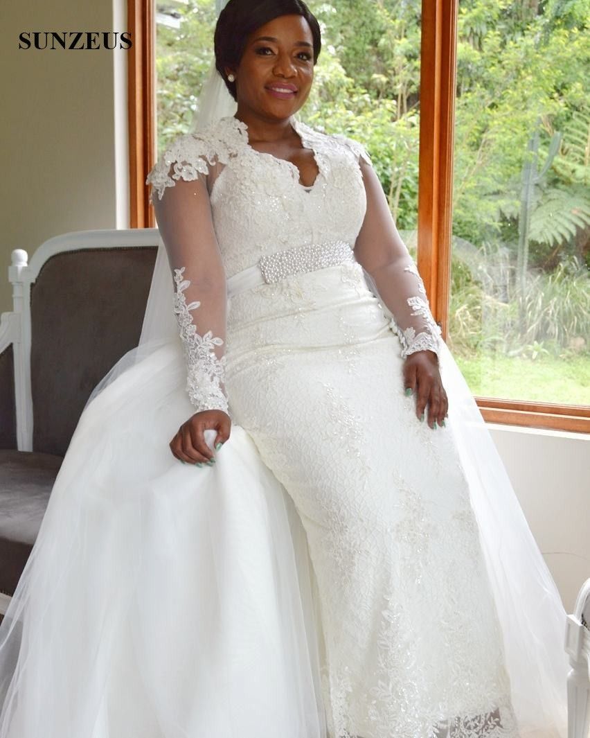 Sheath Lace Wedding Dresses With Detachable Skirt Elegant ...