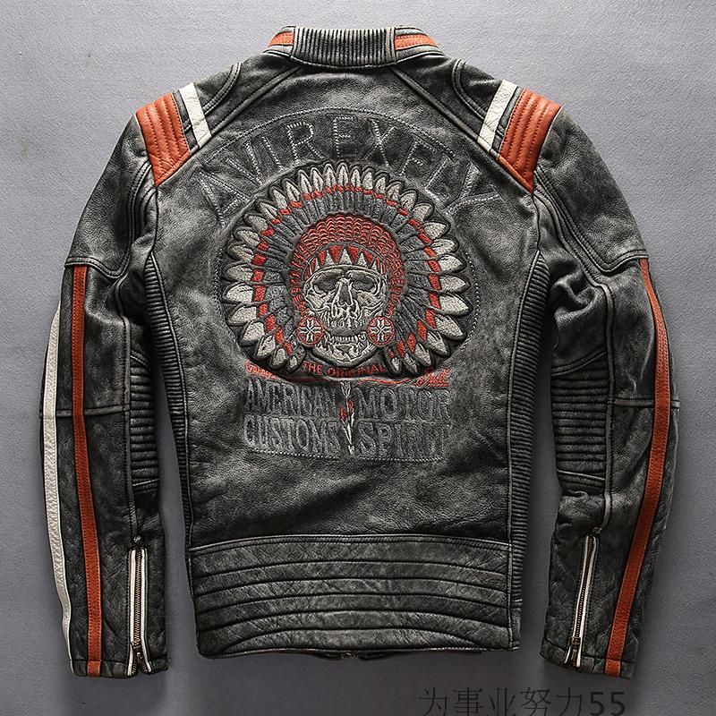 American Motor Jacket Avrexfly Harley Motorcycle Leather Jackets With Top Grade Cowhide Ganuine Embroidered Coats