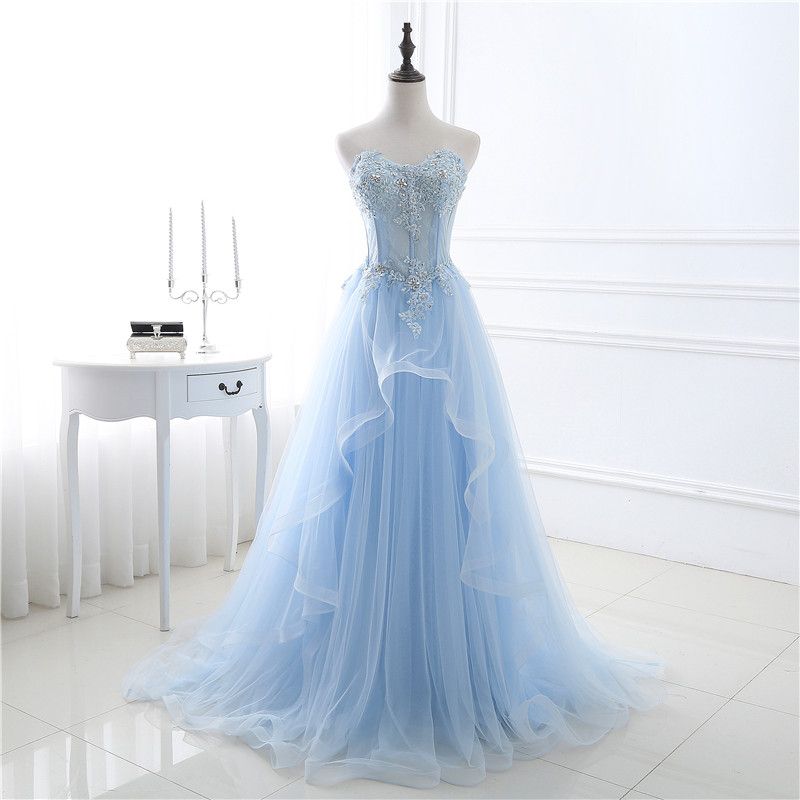 blue tulle prom dress