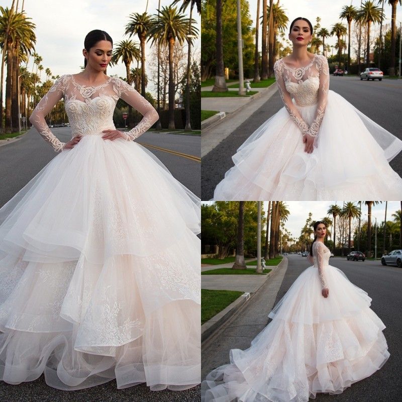 Grosshandel Milla Nova 2018 Brautkleider Lange Armel Tiered Rocke