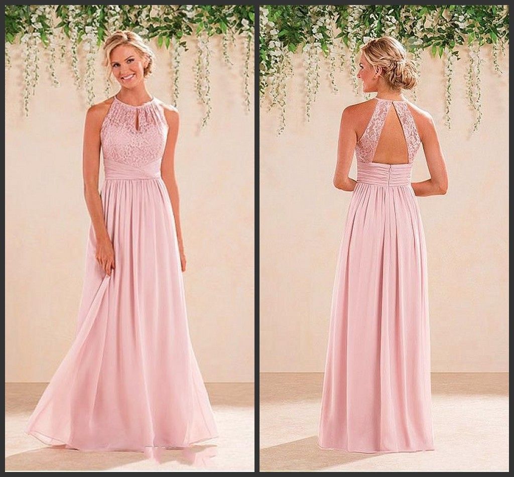 Halter Neck Bridesmaid Dress Cheap Price Lace Formal Wear Chiffon Gown