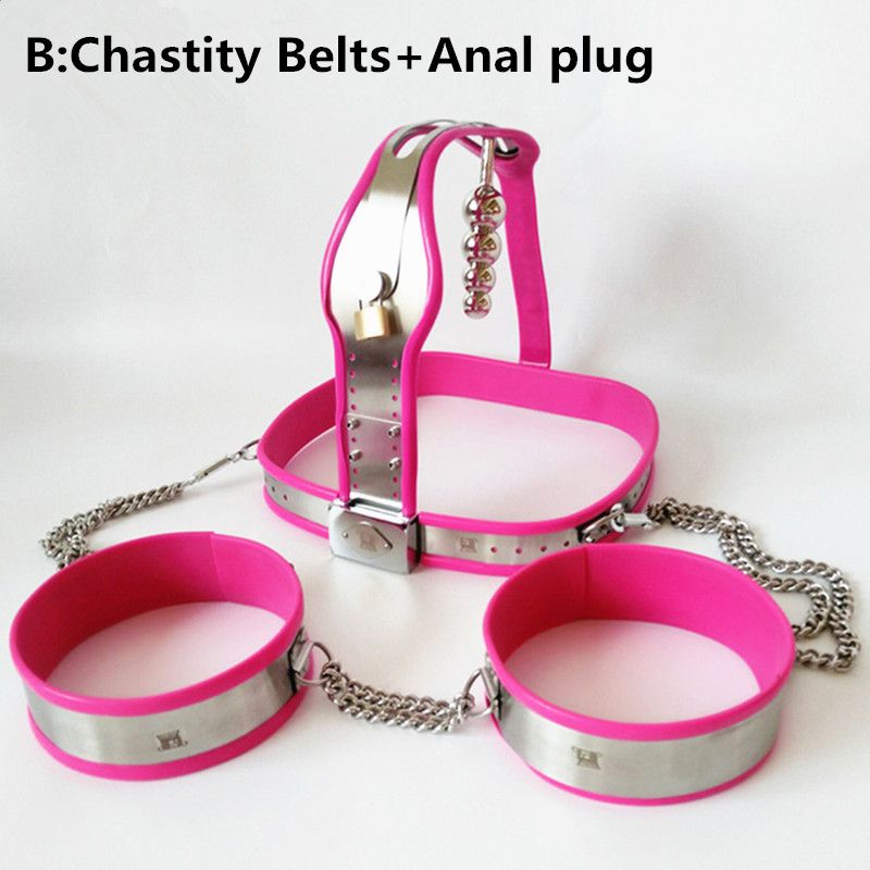 Chastity Belt With Thigh Ring Anal Pussy Plug Stainless Steel Bdsm Bondage Restraints Lingerie