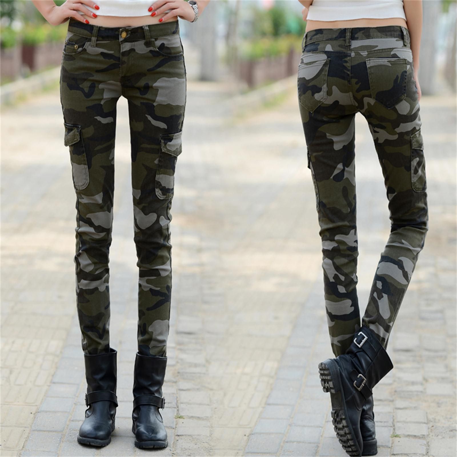 2019 Camouflage Slim Skinny Pencil Pants Female Military Uniform Casual