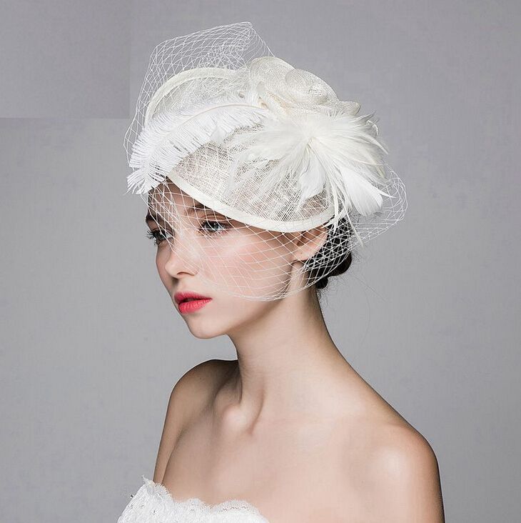 2017 Vintage Hemp Hat Ostrich Hair Banquet Party Bridal Head Hair