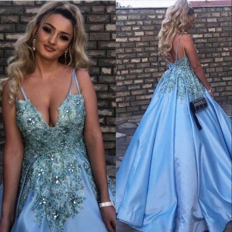 Ocean Blue and Gold Prom Dresses