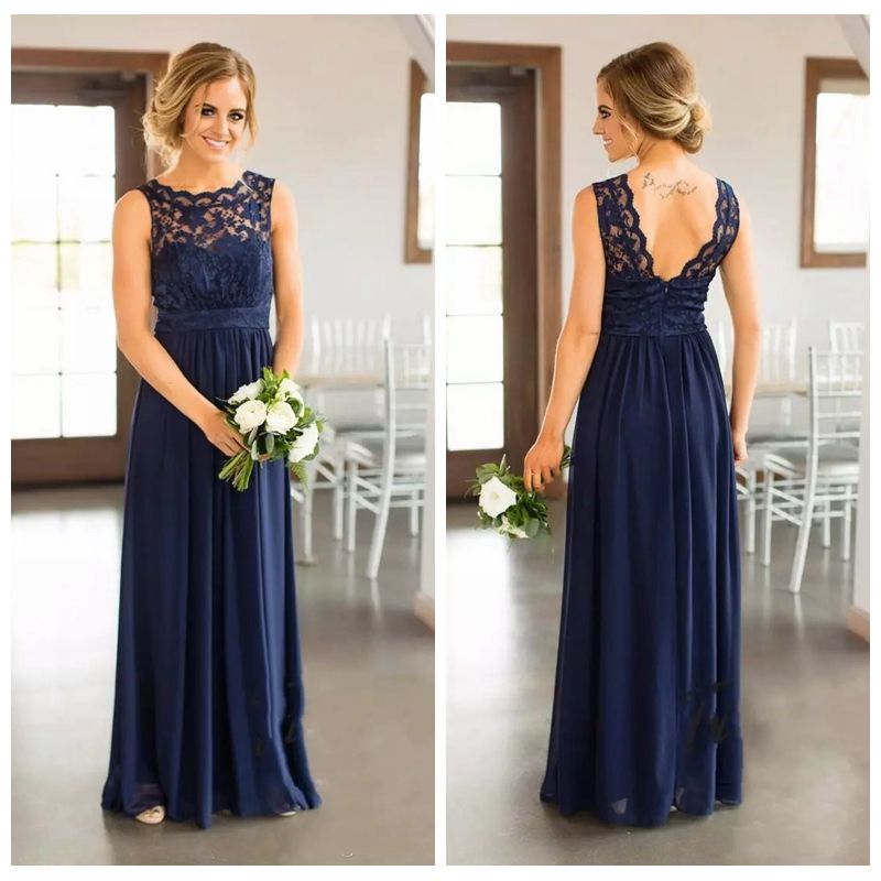 navy lace top bridesmaid dress