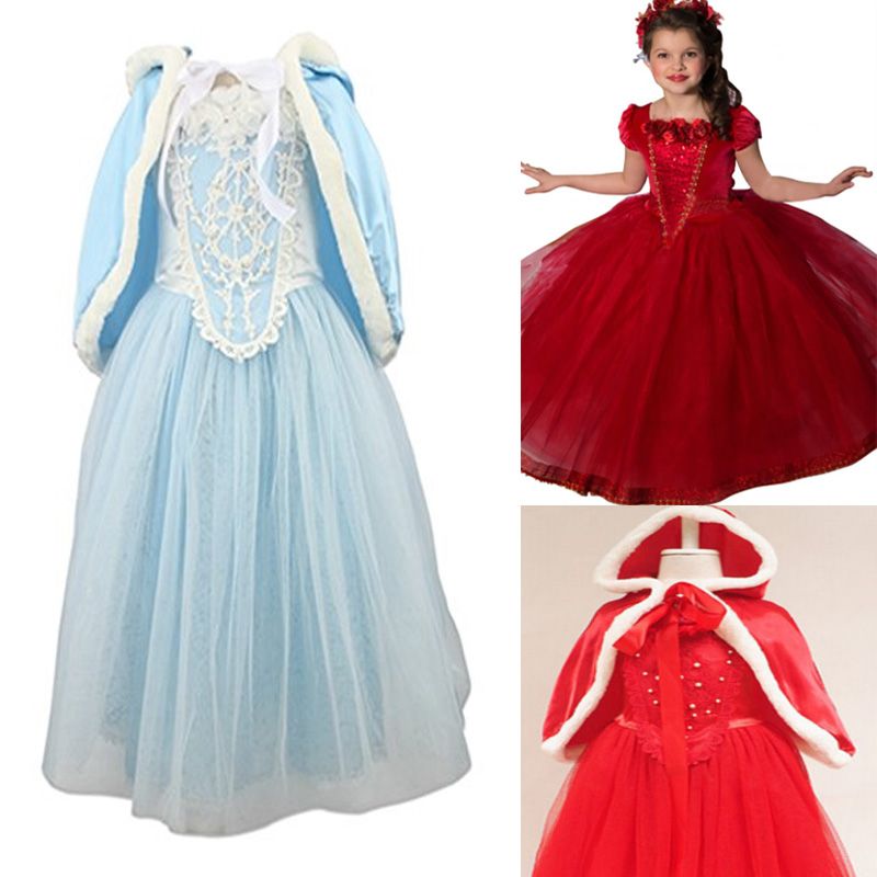 Princess Dress Girls Costume Cosplay Fancy Party Wedding Dress With Fur