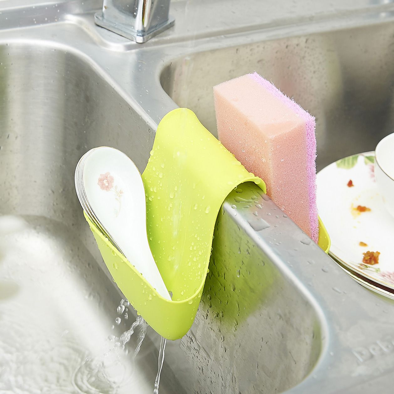 Kitchen Sink Organizers Ping Kitchen Double Saddle Sponge Holder Sink Caddy Soap Storage Basket Brush Organizer Pink Blue Green