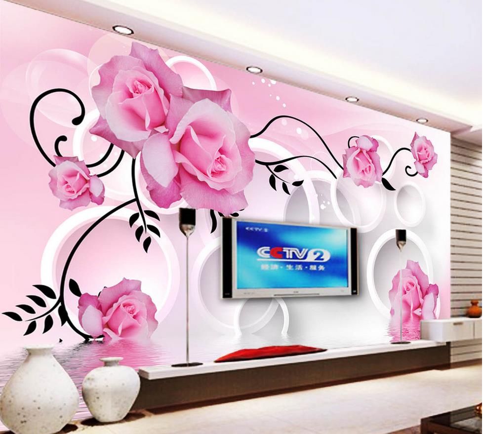 Custom Any Size Living Room Rose Reflection 3d Circle Tv Wall