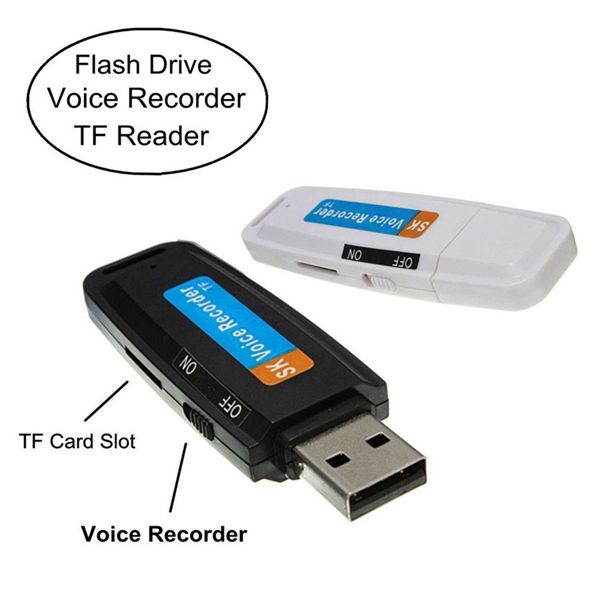 2 i 1 mini USB Disk Digital Audio Röstinspelare Mini USB FLSH Drive Dictaphone Black White Support TF-kort med detaljhandeln