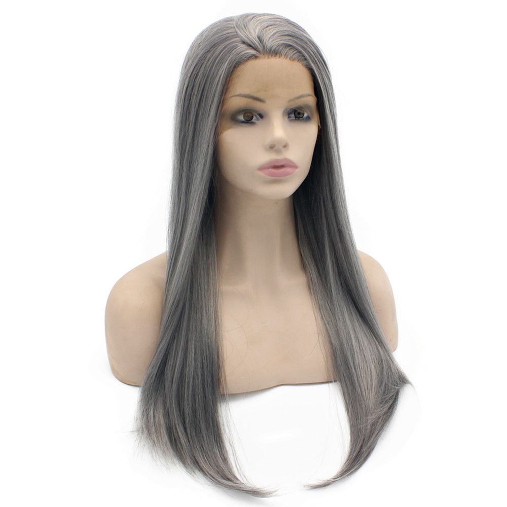 24 Long Old Lady Gray Silky Straight Half Hand Tied Heat Resistant