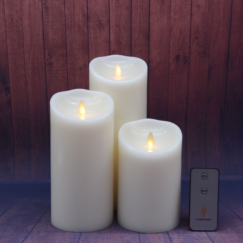 Luminara Candles LED Dancing Flameless Wax Pillar Candles W/ Remote For
