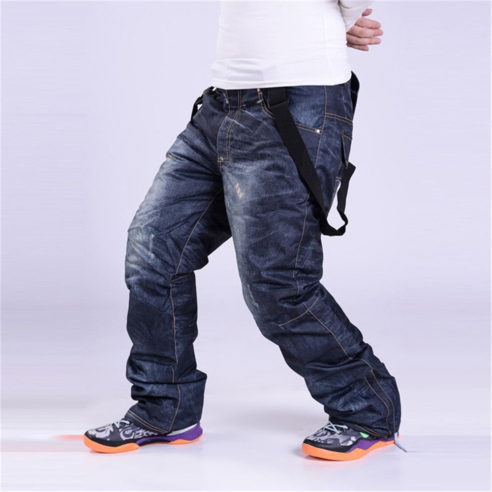 Neige Pantalons Pantalons De Épais Denim 3XL Pantalons De Hommes Imperméables Acheter Gros Ski S De Pour Ski Taille Pantalons De Chaud Plus Bretelles F3JK1cTl