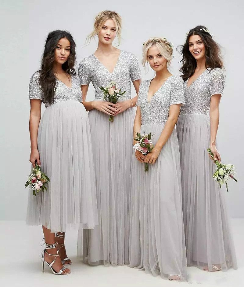 grey sequin bridesmaid dress