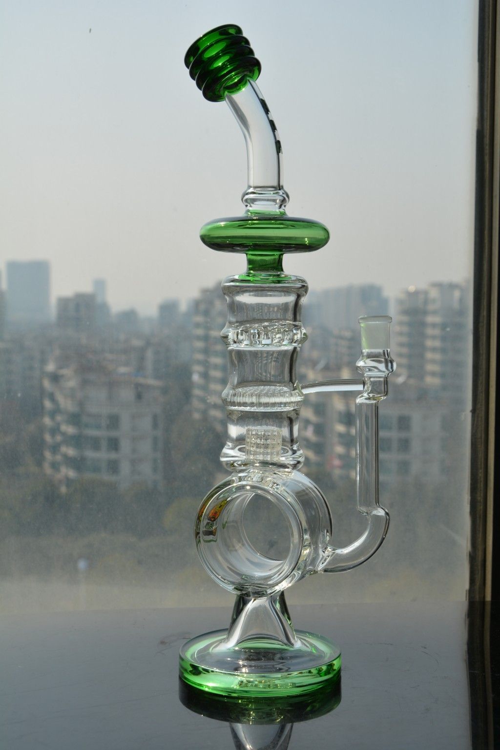2017 Thick Bong Clear Big Glass Bong Green Tube With Perc