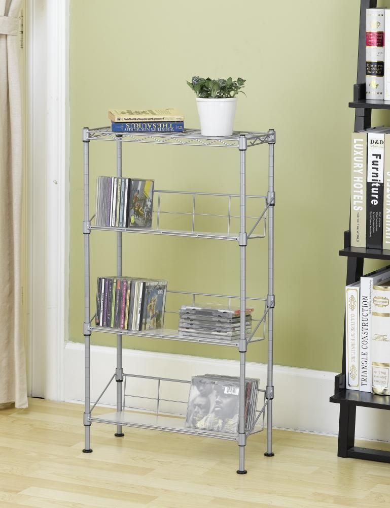 2020 New Silver 4 Tier Media Rack CD Rack Stand Racks Organizer Storage