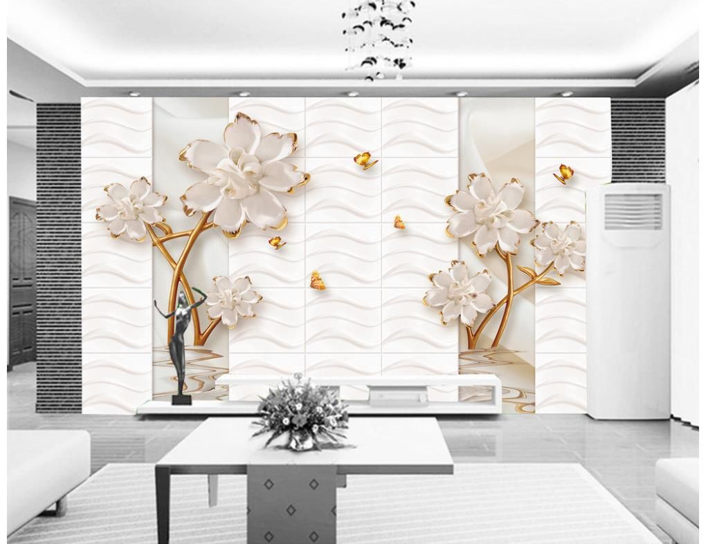 3d Embossed Flowers Decorated With Tv Wall Mural 3d Wallpaper 3d
