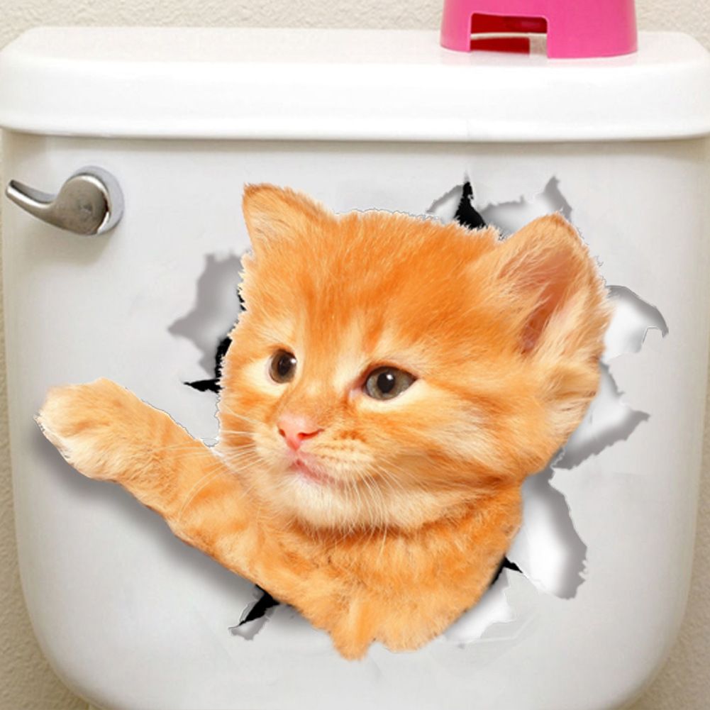 3d Hole View Vivid Cats Wall Sticker Decals Hole View Bathroom Toilet Refrigerator Computer Cup Wardrobe Door Decor Decal Poster Making Things Convenient For The People Active Components