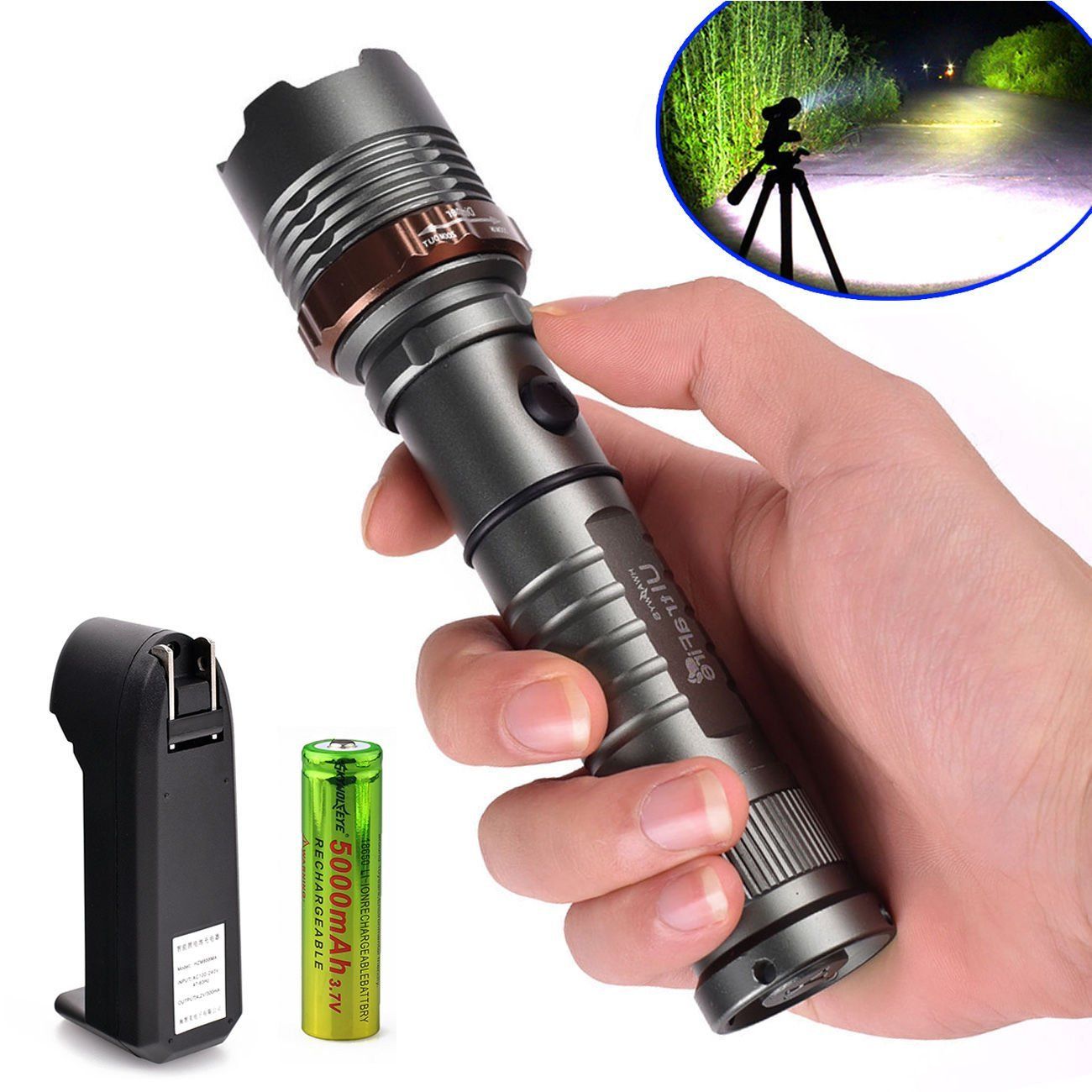 Cree XML T6 8000LM LED Zoomable Flashlight +18650 Battery+Charger For Fishing,Hiking,Cycling ...