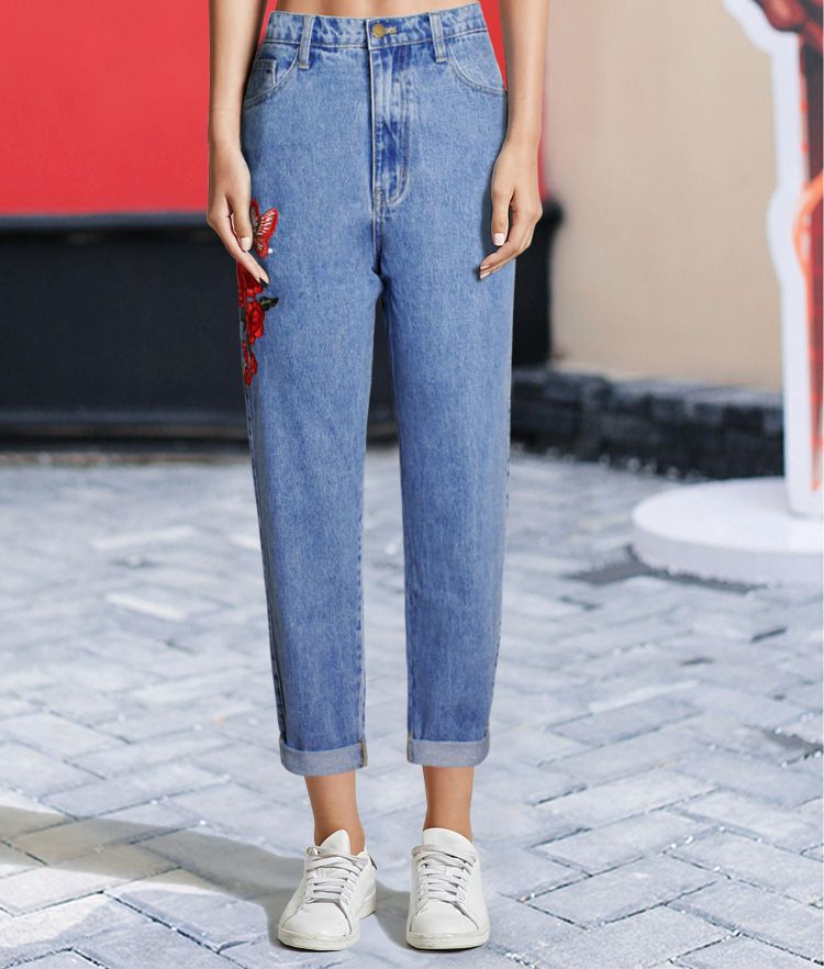 Jeans A Vita Alta Boyfriends Mom Jeans Con Ricamo 2017 Autunno Donna New  Vintage Denim Pantaloni Jeans Le Donne Moda Blu Jean Pantaloni Da 18,36 € |  DHgate Italy