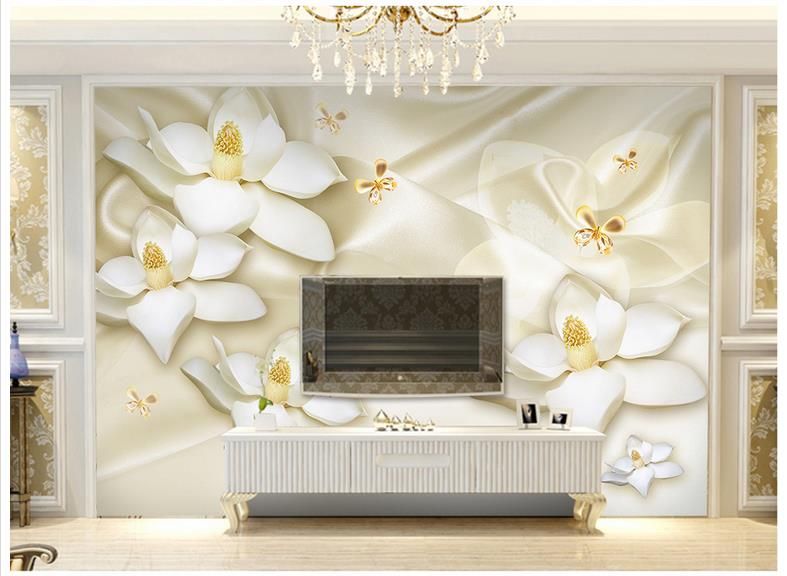 Grosshandel Benutzerdefinierte 3d Fototapete Wandbilder Wandpapier Mode Weissen Blumen Aus Seide 3d Wohnzimmer Tapete Hintergrund Wand Wohnkultur Von A1048874333 22 34 Auf De Dhgate Com Dhgate