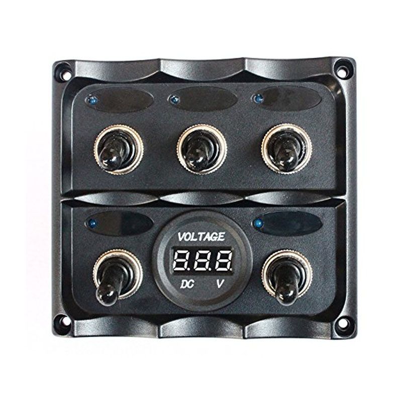 Marine Grade Boat 5 Way Toggle Switch Panel with Digital Battery