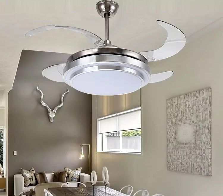 31 8 9 Modern Chrome Round Shaped Led Ceiling Fan Lights With 31 8 9 Modern Chrome Round Shaped Led Ceiling Fan Lights With Foldable Invisible Blades 100 240v Fans Light Llfa