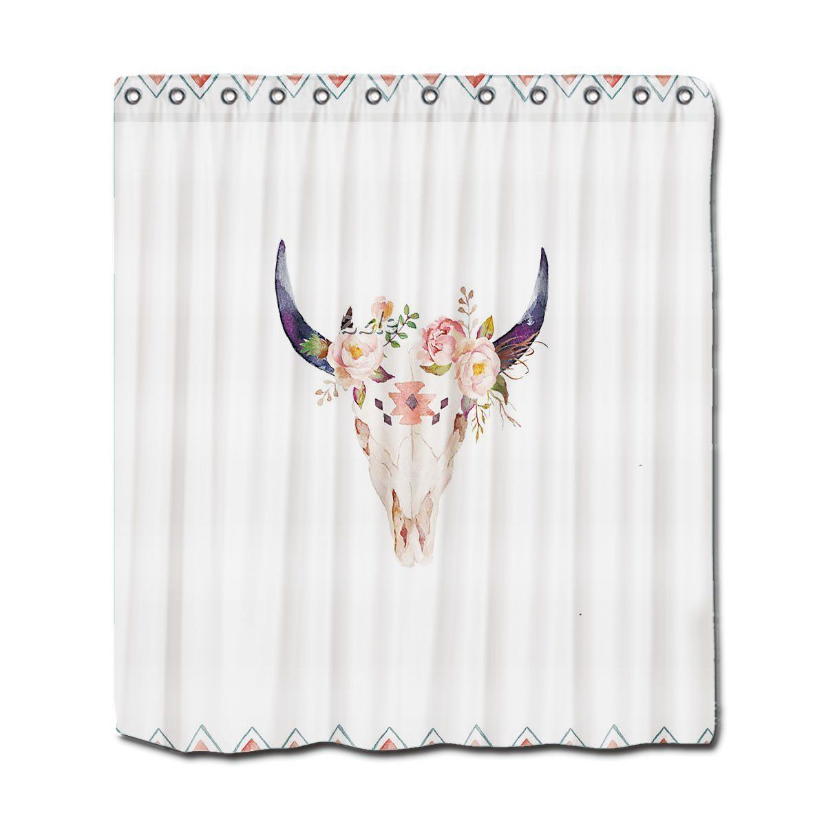 72X72/" Funny Floral Skull Shower Curtain With Beard Waterproof Fabric Polyester