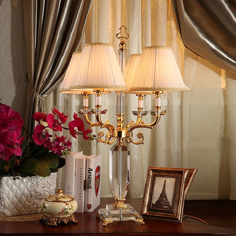 New Classical Crystal Table Lamp Golden Luxury European Model Room Living Lamps Villa Culb Bar Hotel Bedroom Bedside Desk Light