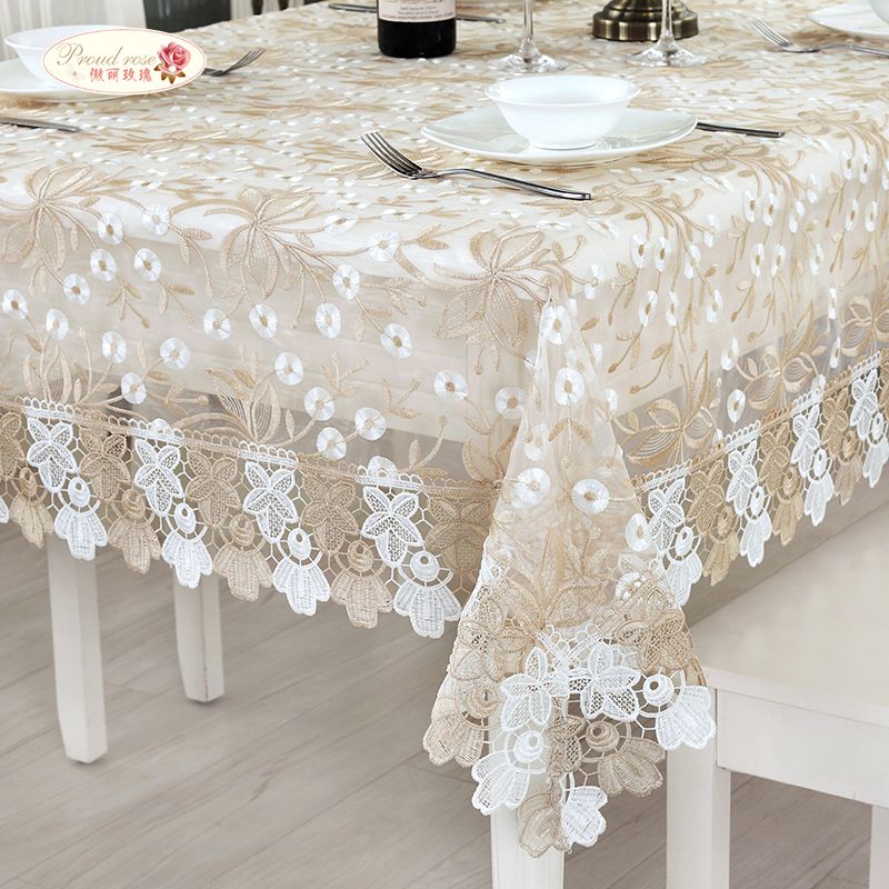 European Elegant Lace Embroidered Tablecloth Glass Yarn Tea Table European Elegant Lace Embroidered Tablecloth Glass Yarn Tea Table Cloth Round Modern Adornment Grey French Tablecloths