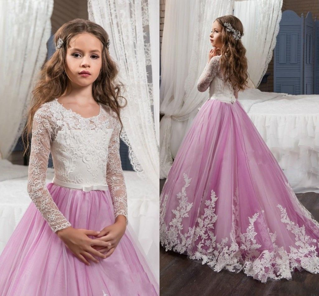 Vintage Lace Princess Flower Girl Dresses For Wedding 2020 Long Sleeve ...