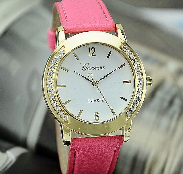 Men Women Crystal Geneva Watch Fashion Diamond Gold Case Quartz Watch