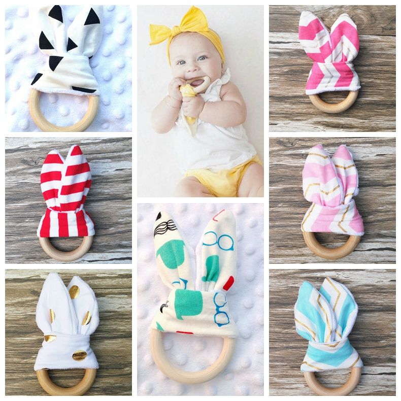 Baby Teethers Natural Wooden Teether Circle Water Absorption Minky Dots